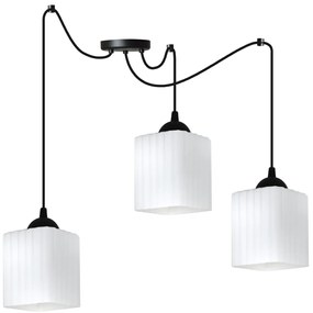 Závesné svietidlo Riffle Square Spider, 3x biele sklenené tienidlo, b