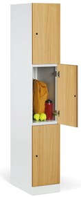 Šatníková skrinka S1 s úložnými boxmi, 3 boxy, 1850 x 300 x 500 mm, demont, kódový zámok, laminované dvere, buk