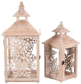 Súprava drevených lampášov Vločka 2 ks, prírodná