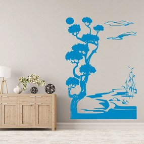 Veselá Stena Samolepka Japonská krajina Farba: modrá, Veľkosť: 80 x 55 cm