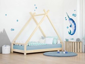 Nelakovaná detská domčeková posteľ TAHUKA v tvare típí 90x190 cm