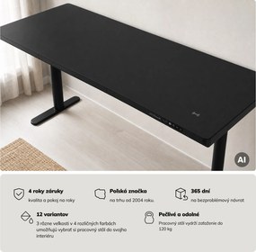 Elektrický písací stôl sit-stand so zásuvkou a bezdrôtovou nabíjačkou Qi čierny, 1600 mm: ELLIS