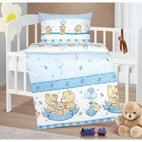 Bellatex Bavlnené obliečky do postieľky Agata Bearmodré, 90 x 135 cm, 45 x 60 cm