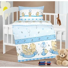 Bellatex Bavlnené obliečky do postieľky Agata Bearmodré, 90 x 135 cm, 45 x 60 cm