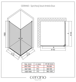 CERANO - Sprchovací kút Antelo Duo L/P - čierna matná, transparentné sklo - 120x120 cm - krídlový, CER-CER-482332