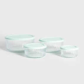 Sada sklenených nádob SCATOLA priesvitná s pistáciovým viečkom 744426 (4 ks)