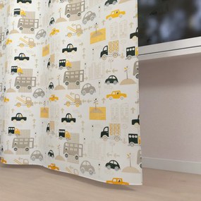 Biante Detský bavlnený záves Sandra SA-672 Žlté a sivohnedé autá v meste na bielom 150x240 cm