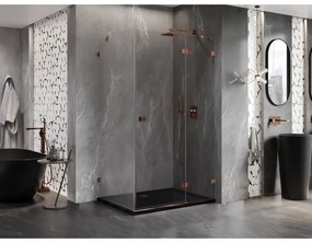 Mexen Lunar, pravostranný výklopný sprchový kút 75 x 70 cm, 8mm číre sklo, profil ružové zlato, 834-075-070-60-00-P