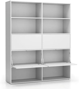 PLAN Široký kancelársky policový regál LAYERS, 4 boxy, 1582 x 400 x 1905, biela