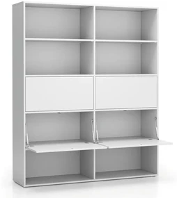 PLAN Široký kancelársky policový regál LAYERS, 4 boxy, 1582 x 400 x 1905, biela