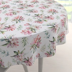 Biante Teflónový okrúhly obrus TF-134 Akvarelové kvety rododendrónu na bielom Ø 140 cm