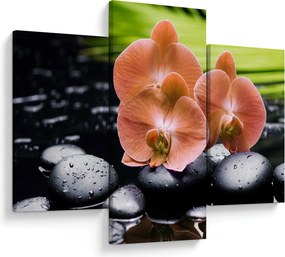 Obraz - Oranžová orchidea s palmovými listami (90x60 cm)