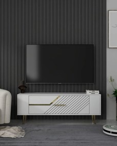 TV stolík/skrinka Retrotopic (biela + zlatá). Akcia -19%. Vlastná spoľahlivá doprava až k Vám domov. 1127719