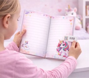 LEAN Toys Roztomilý denník na kód Jednorožec – melódie a farebné stránky