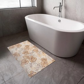 Kúpeľňová penová rohož / predložka PRO-045 Hnedo-béžové tropické listy - metráž šírka 65 cm