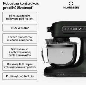 Klarstein Chiara kuchynský robot, 1600 W, 12 nastavení, misa z nehrdzavejúcej ocele, LCD displej, vrátane príslušenstva