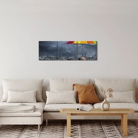 Obraz - Dáždniky (s hodinami) (90x30 cm)
