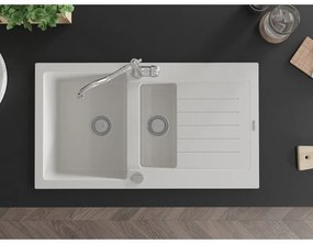 Mexen Matias, granitový drez 900x505x200 mm, 1,5-komorový a drezová batéria Carla, biela, 6502-20-670700-00