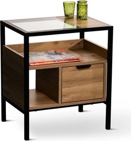 Odkladací/nočný stolík so zásuvkou Mandurah, kov/dub