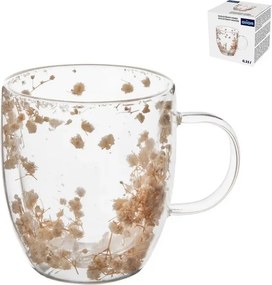 Hrnček z dvojstenného skla 0,35L béžové kvety