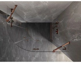 Mexen Lunar, pravý polkruhový sprchový kút 90 x 80 cm, 8mm číre sklo, profil ružové zlato, 833-090P-080L-60-00