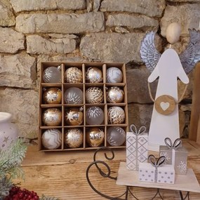 DECOLED Plastové ozdoby, prům. 6 cm, 16 ks, světlá