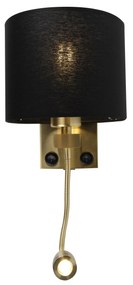 Art Deco nástenná lampa zlatá s USB a čiernym tienidlom - Brescia