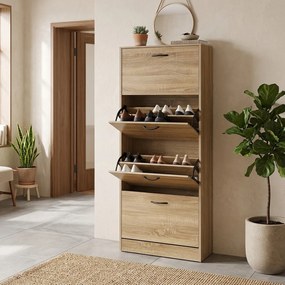 Skrinka na topánky s priehradkami G1018 OAK, dub, 4 poschodia