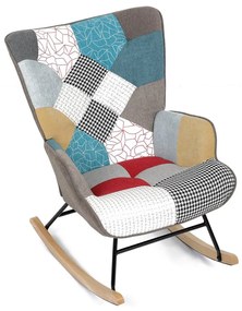 Hojdacie kreslo FABIAN — kov, masív, látka, patchwork