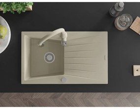 Mexen Cesar, 1-komorový granitový drez 775x470x190 mm a drezová batéria Savita, béžová, 6514-69-672601-69