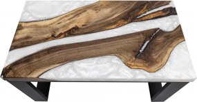 Konferenčný stolík 80 x 45 cm - orech/biela perleťová epoxidová živica