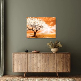 Oranžový sklenený obraz stromu (70x50 cm)
