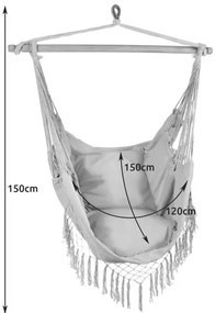 Závesné brazílske kreslo - svetlosivé s vankúšmi