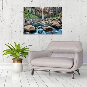 Sklenený obraz - Vodopád Svartifoss, Island (70x50 cm)