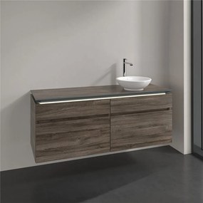 VILLEROY &amp; BOCH Legato závesná skrinka pod umývadlo na dosku (umývadlo vpravo), 4 zásuvky, s LED osvetlením, 1400 x 500 x 550 mm, Stone Oak, B590L0RK