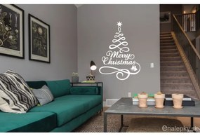 Vianočná nálepka na stenu / okno - Merry Christmas stromček Farba: azúrovo modrá 052