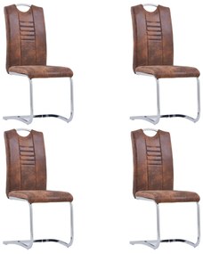 Jedálenské stoličky, perová kostra 4 ks, hnedé, umelý semiš