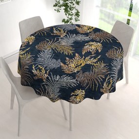 Biante Zamatový okrúhly obrus Tamara TMR-005 Papradie na modrosivom Ø 110 cm