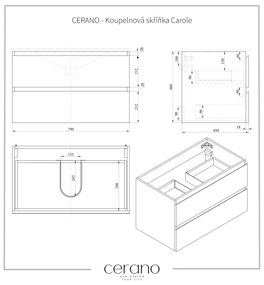 CERANO - Kúpeľňová skrinka Carole s doskou pod umývadlo - čierna matná - 80x49, 8x46 cm, CER-CER-476390