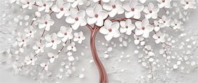 Obraz - Obraz bieleho stromu s kvetinami, rosegold (120x50 cm)