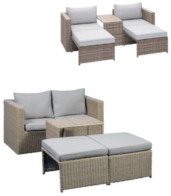 Modulárny záhradný set 5v1 – pohovka, 2 kreslá a taburety (80150000)