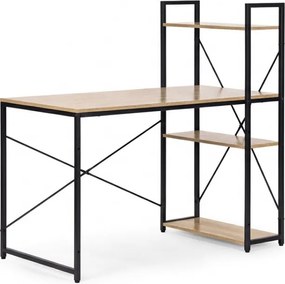 Písací stôl s regálom LOFTY 120x60 cm, čierny / dekor dub