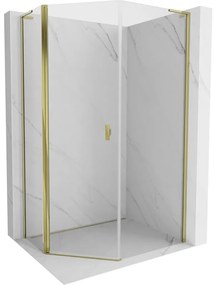 Mexen Mist L, päťuholníkový sprchový kút s krídlovými dverami, 90 x 100 cm, 8mm číre sklo, zlatý lesklý profil, 8A8L-090-100-50-00