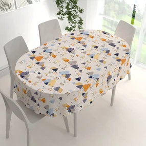 Biante Detský bavlnený oválny obrus Sandra SA-613 Modro-oranžové lesné zvieratká na bledo sivom 140x160 cm