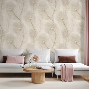 Samolepiaca fototapeta béžová elegancia s vtáčími perami