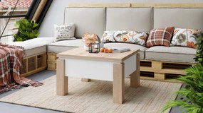 Mazzoni OSLO dub sonoma / biely mat, rozkladací konferenčný stolík s výškovo nastaviteľnou stolovou doskou