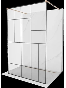 Mexen Kioto voľne stojaca sprchová stena 100 x 200 cm, transparentnéné/čierny vzor 8 mm, zlatoružová - 800-100-002-60-78