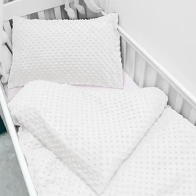 Biante Detské posteľné obliečky do postieľky Minky 3D bodky MKP-016 Krémovo biele Do postieľky 90x130 a 40x60 cm