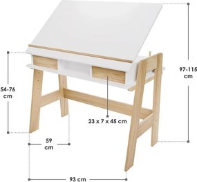 Detský rastúci stôl s úložným priestorom, biely