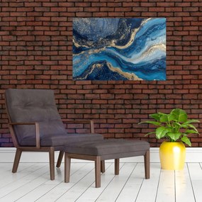 Obraz - Modrozlatý abstraktný mramor (90x60 cm)
